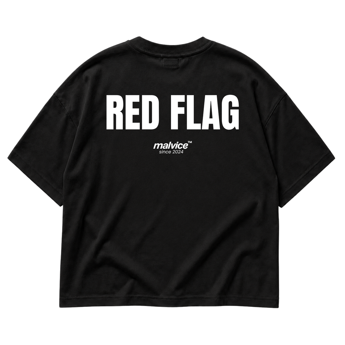 Back view of the black RED Flag Oversized T-Shirt by MALVICE.