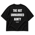 Back view of the black THE HOT UNMARRIED AUNTY Oversized T-Shirt by MALVICE.