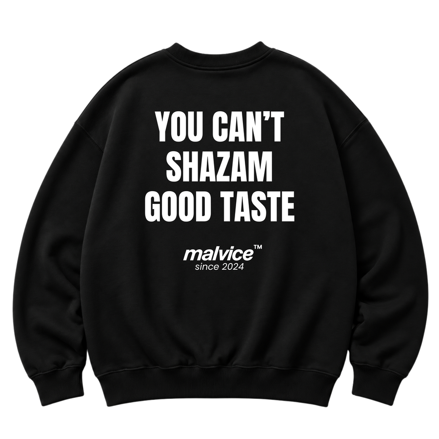 Black MALVICE oversized sweatshirt with “SHE SAID FORMULA ONE OR ME SOMETIMES I MISS HER” back print