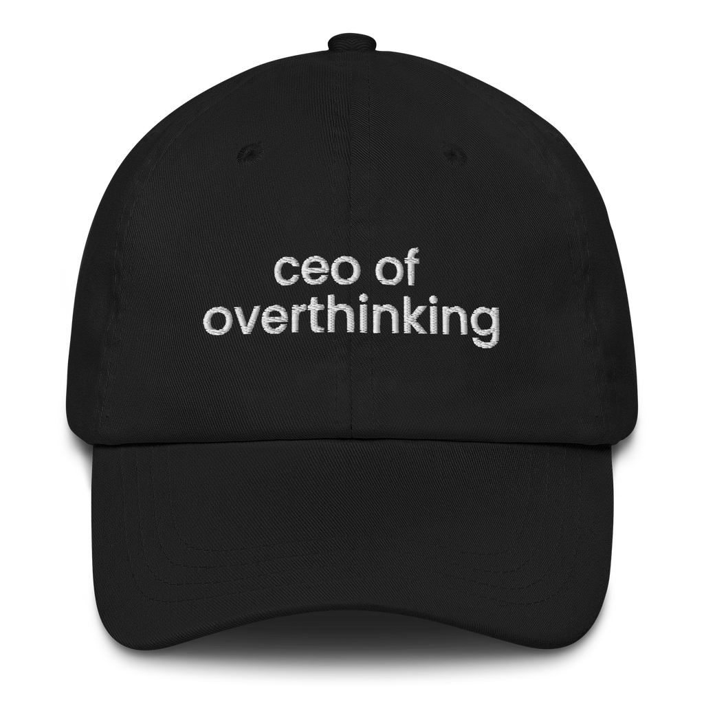 Black MALVICE adjustable dad hat with “CEO OF OVERTHINKING” front embroidery
