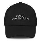 Black MALVICE adjustable dad hat with “CEO OF OVERTHINKING” front embroidery