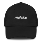 Black MALVICE dad hat with white front embroidery