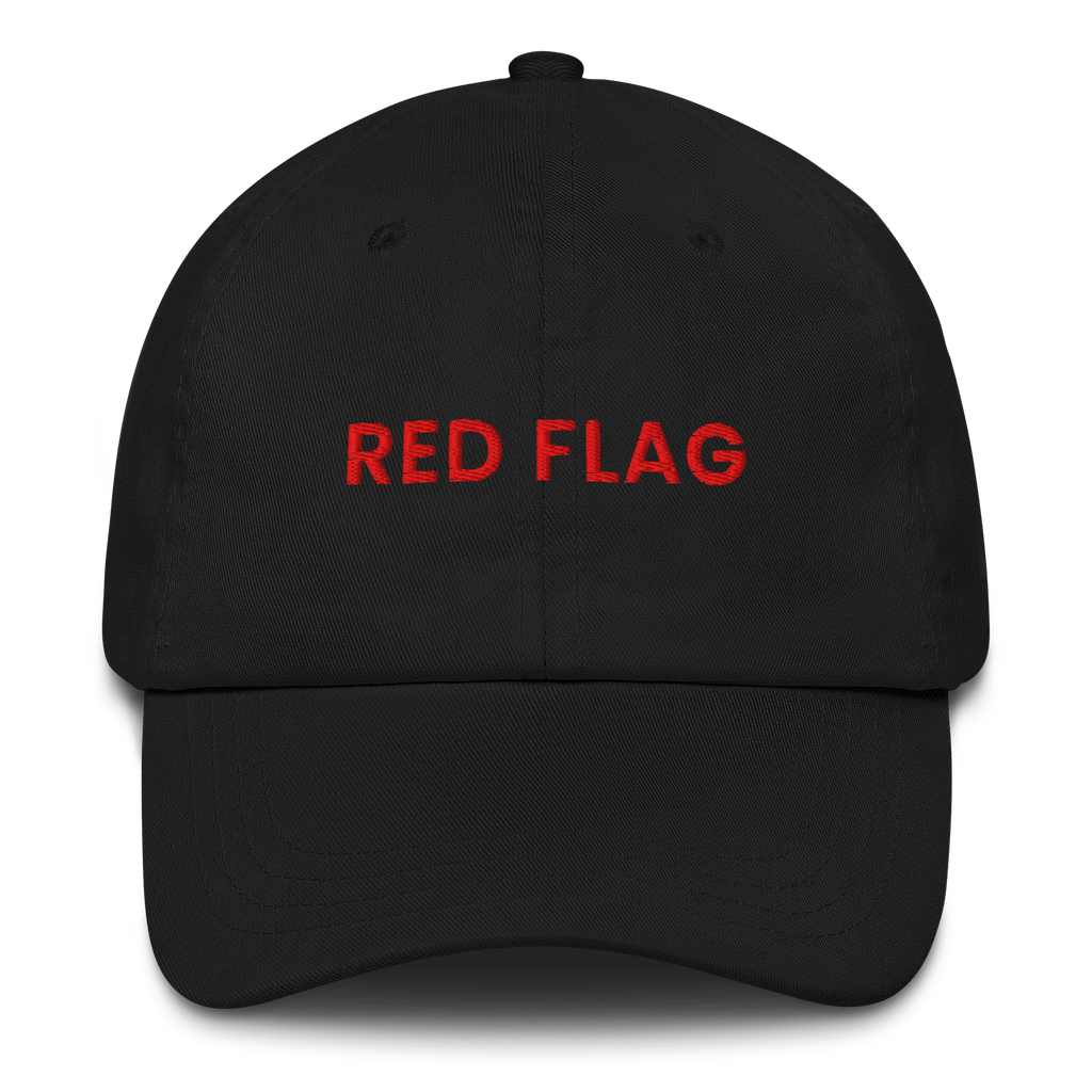 Black MALVICE adjustable dad hat with “RED FLAG” front embroidery
