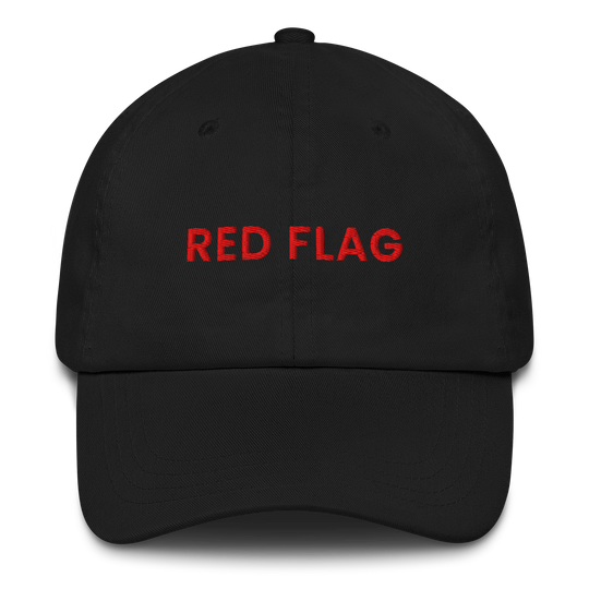 Black MALVICE adjustable dad hat with “RED FLAG” front embroidery