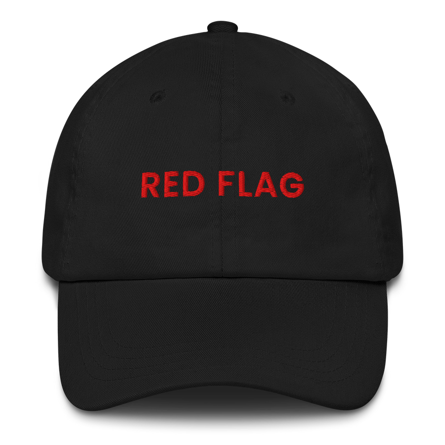 Black MALVICE adjustable dad hat with “RED FLAG” front embroidery