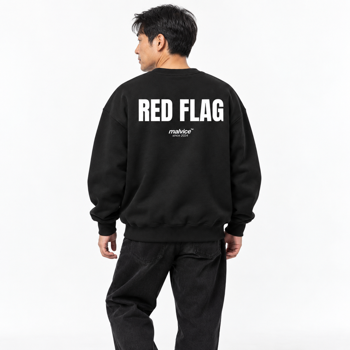 RED FLAG Oversized Sweatshirt black young adult model back view