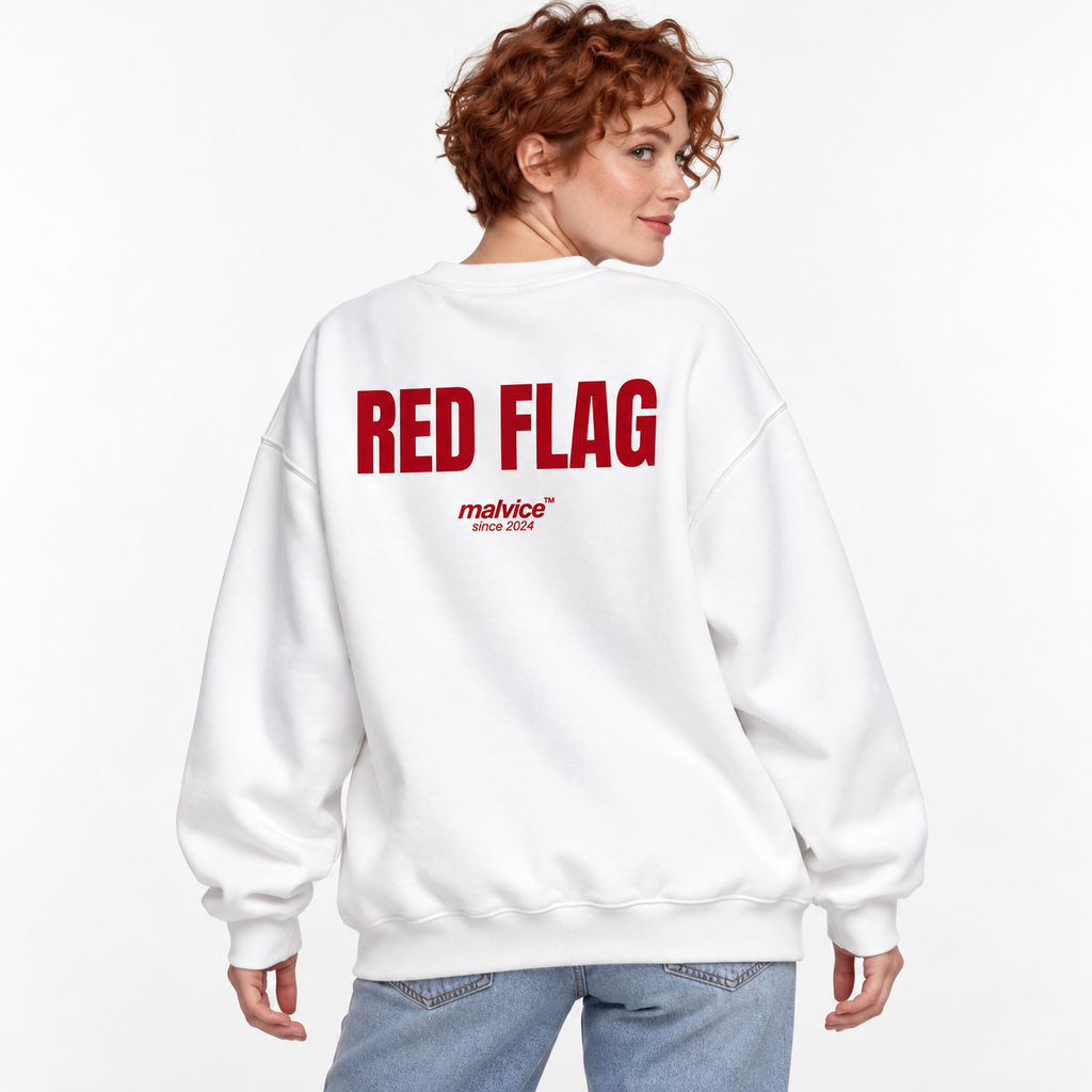 RED FLAG Oversized Sweatshirt white young adult model back view