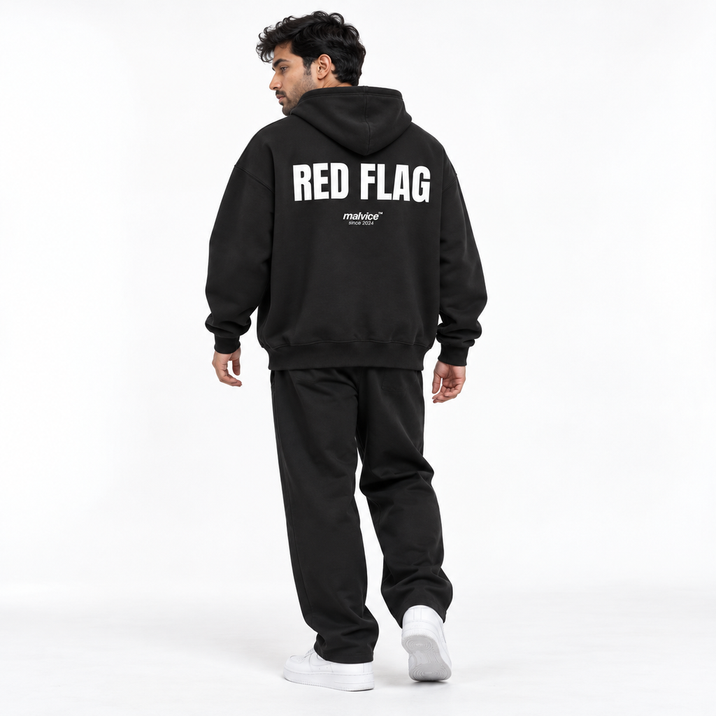 RED FLAG Oversized Hoodie black young adult model back view