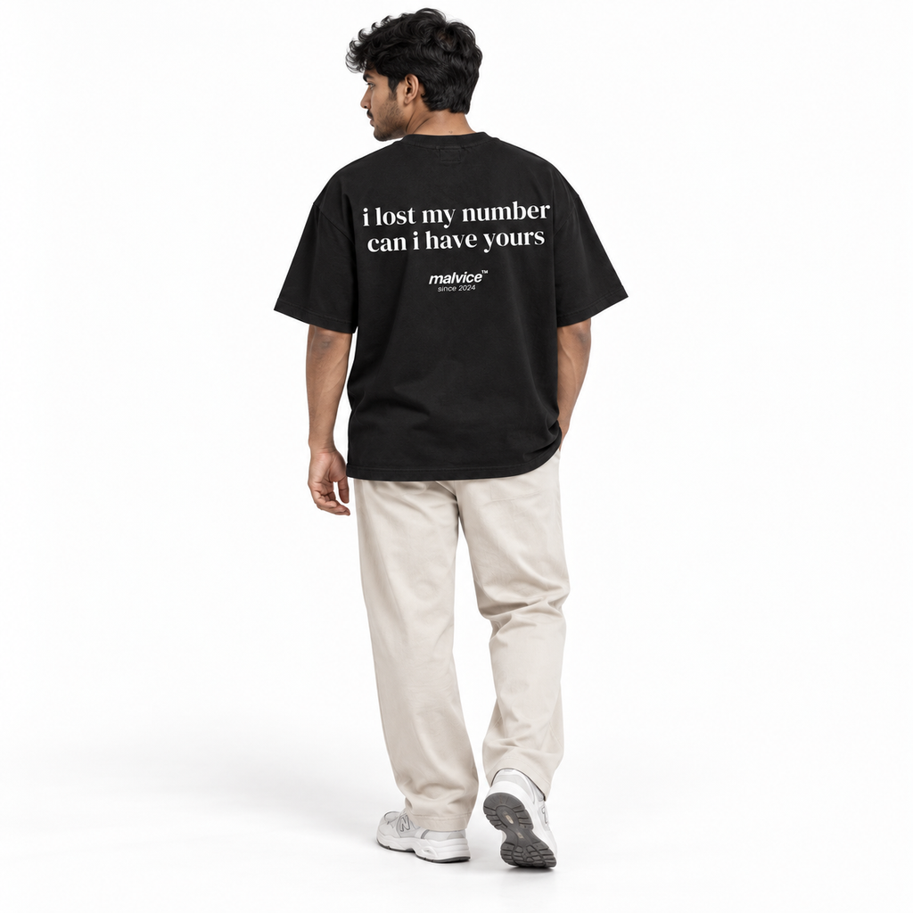 I lost my number can i have yours Oversized T-Shirt black young adult model back view
