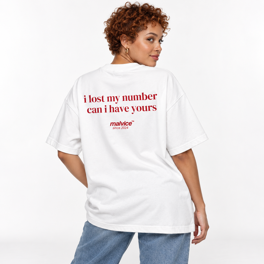 I lost my number can i have yours Oversized T-Shirt white young adult model back view