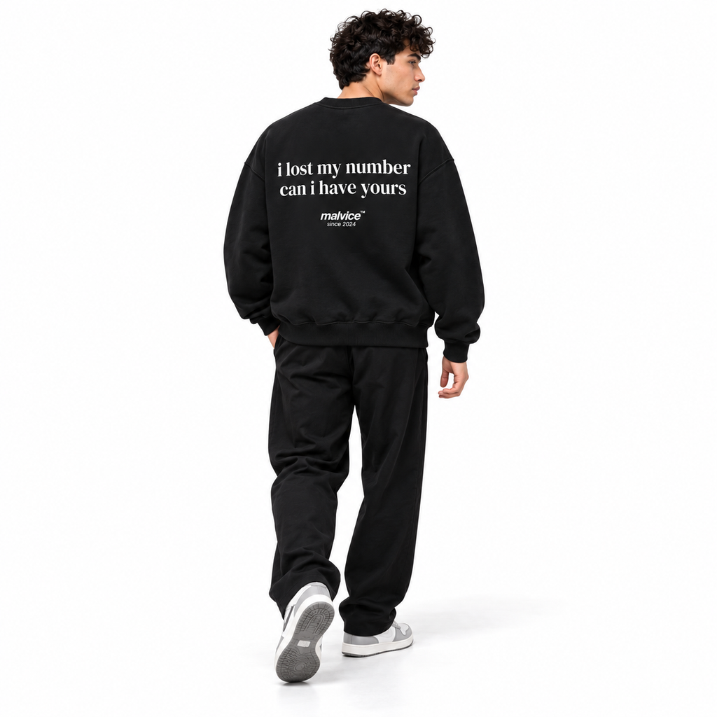 I lost my number can i have yours Oversized Sweatshirt black young adult model back view
