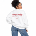 I lost my number can i have yours Oversized Sweatshirt white young adult model back view