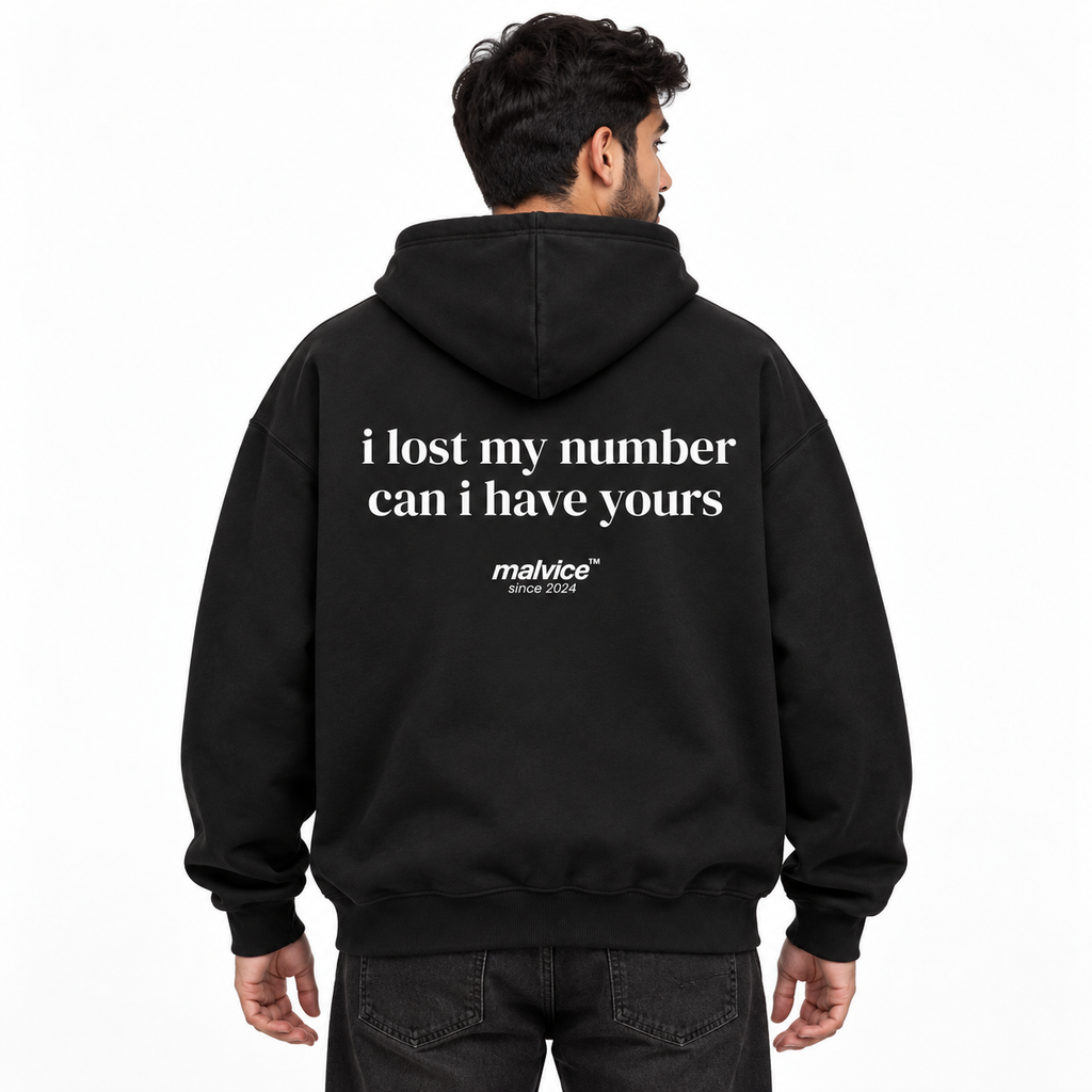 i lost my number can i have yours Oversized Hoodie black young adult model back view