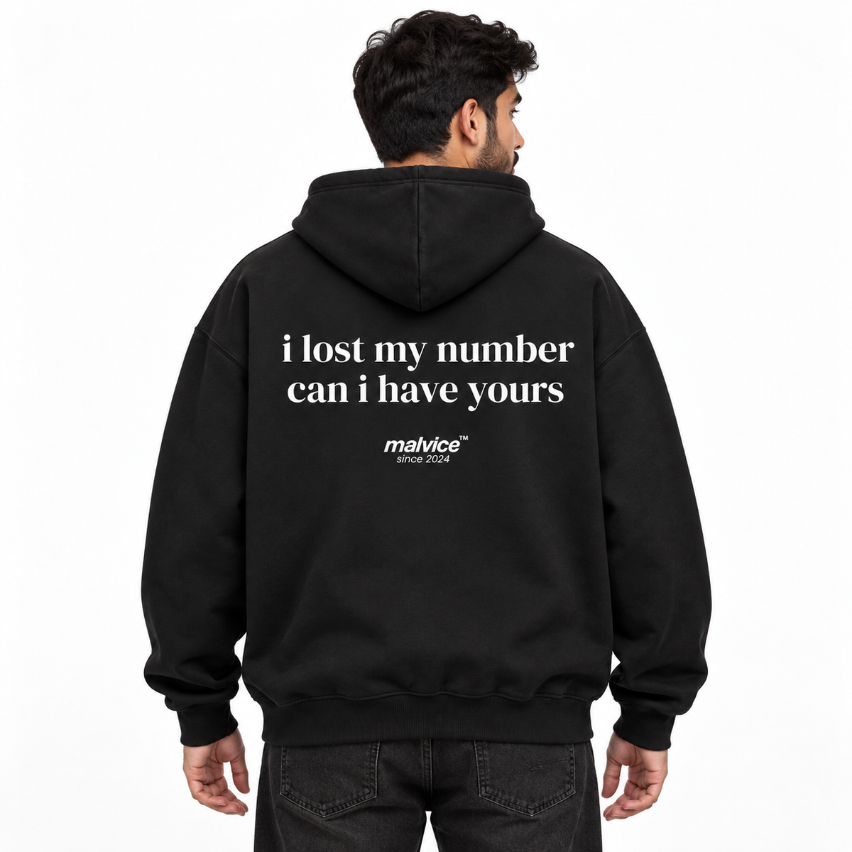 i lost my number can i have yours Oversized Hoodie black young adult model back view