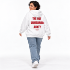 THE HOT UNMARRIED AUNTY Oversized Hoodie white young adult model back view