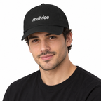 MALVICE Adjustable Dad Hat — black Cap on man model, white studio