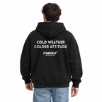 COLD WEATHER COLDER ATTITUDE Oversized Hoodie — black Hoodie on man model, white studio