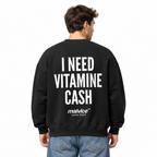I NEED VITAMIN CASH Oversized Sweatshirt — black Sweatshirt on man model, white studio